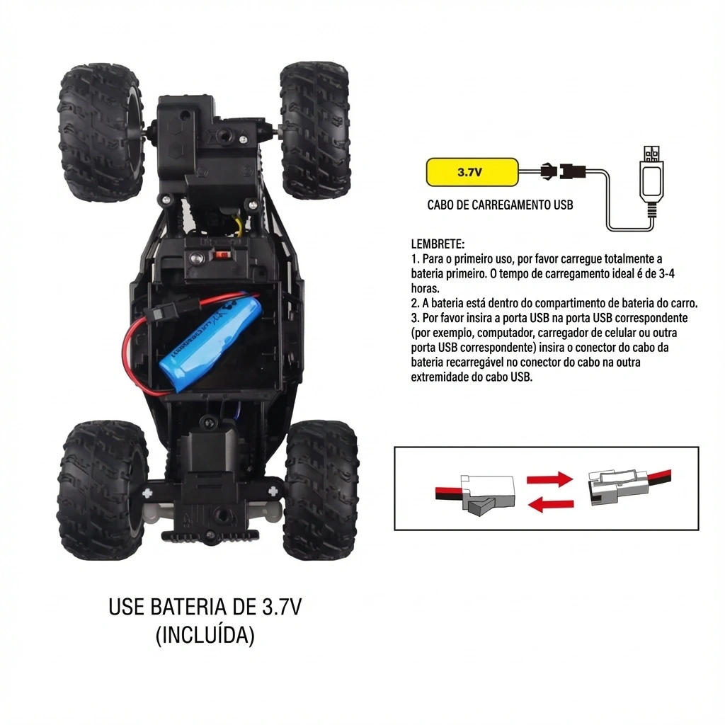 Carro de controle remoto off-road de 4 rodas com luzes, pneus de borracha antiderrapantes - Imagem 3